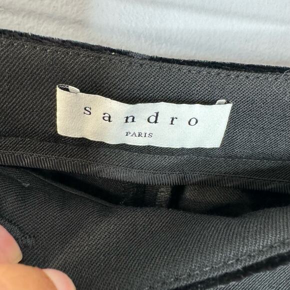 Sandro Velvet Waistband Slim Pants Charcoal Black Tuxedo touch Sz 10 - Picture 8 of 12